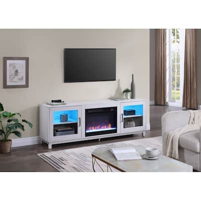Summit 70" Wide White Walnut Finish TV Stand Console with Fireplace and Heater