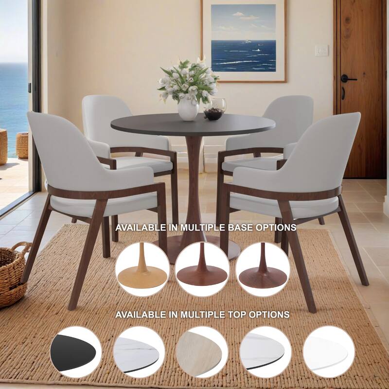 Bristol 27" Round Dining Table with MDF Top and Walnut Steel Pedestal Base for Modern Kitchen and Dining Room