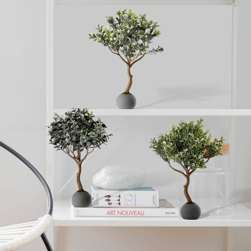 Plastic Frost Boxwood Topiary In cement Ball 11" 3 Piece Set