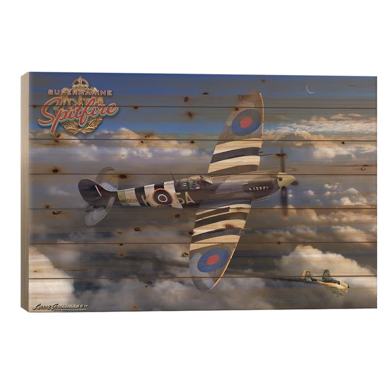Spitfire Print On Wood by Larry Grossman - Multi-Color - 26x40x1.5