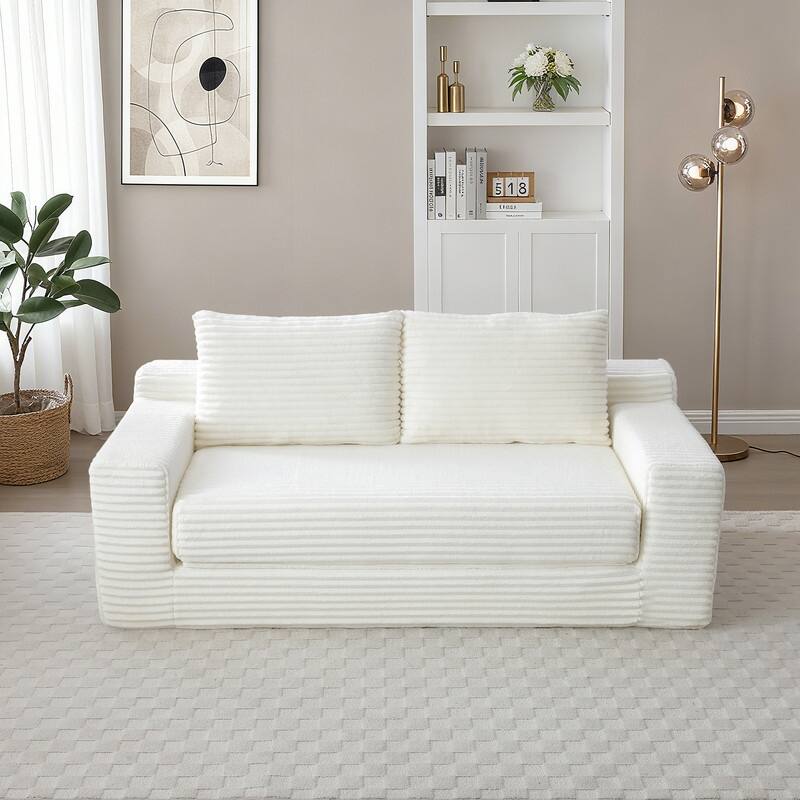 Memory Foam Cloud Loveseat Sofa Bed - 2-in-1 Compressed Foldable Sleeper with Storage, No Assembly Needed - Beige