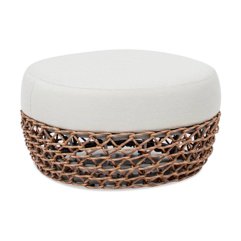 Willow 25" Woven Rope Upholstered Outdoor Patio Ottoman - 25"W X 25"D X 13.5"H