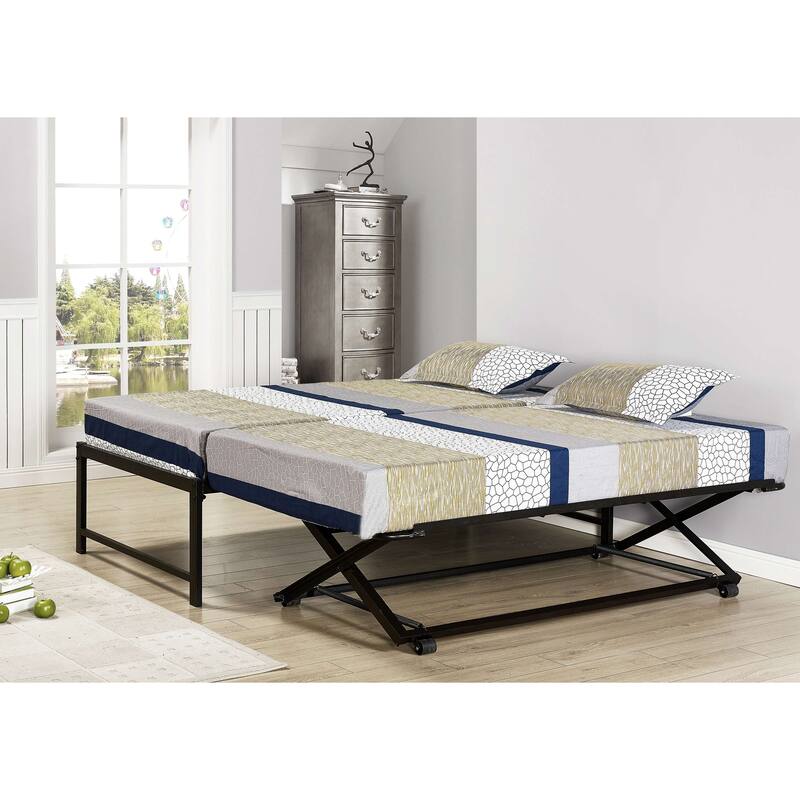 Black Steel Hi-riser Twin Bed with Pop-up Trundle