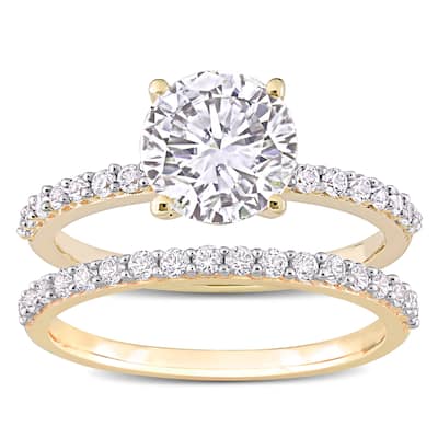 Miadora Created White Sapphire Solitaire Bridal Ring Set in 10k Yellow Gold