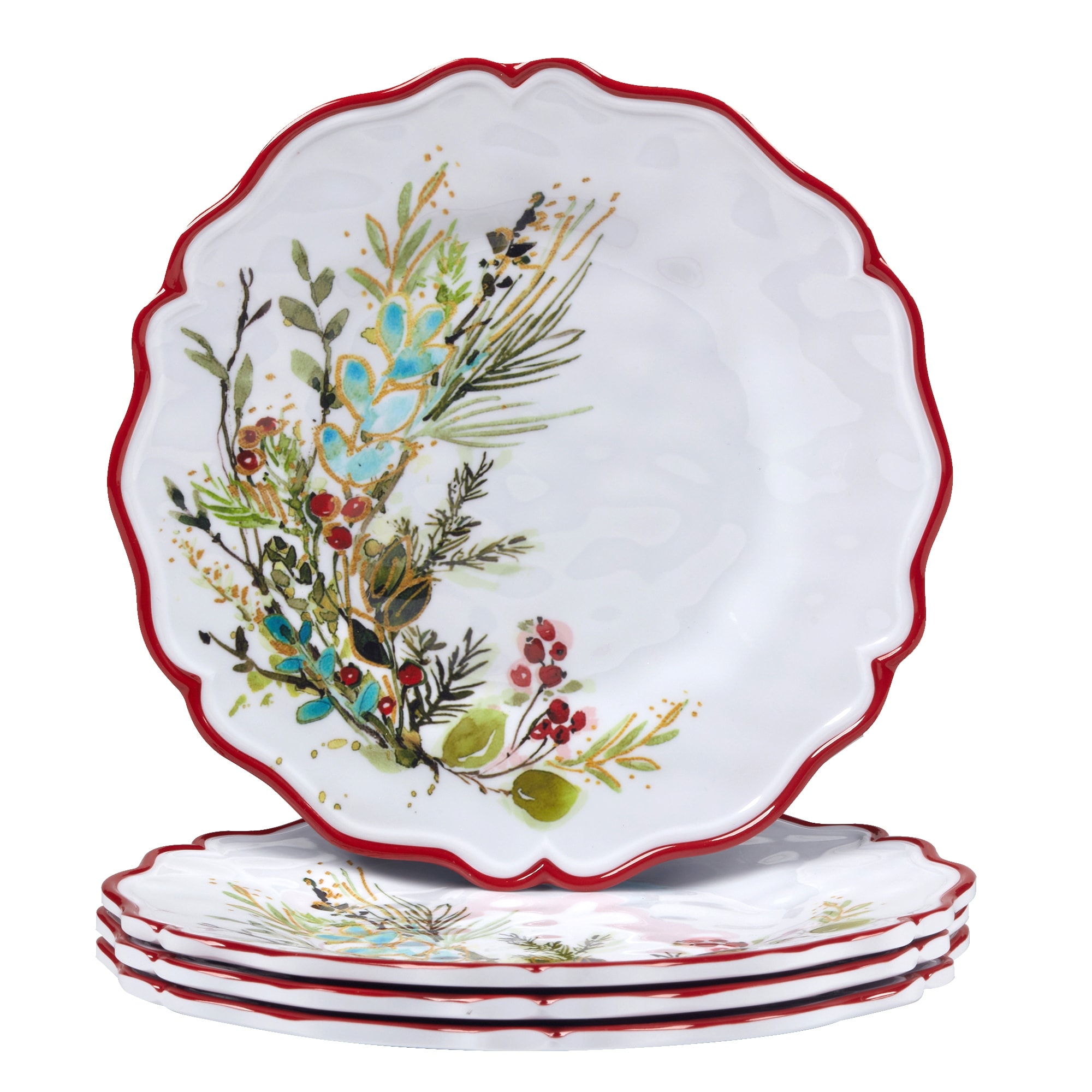 Certified International Christmas Gatherings 9" Melamine Salad/Dessert Plates, Set of 4 - 9" Diameter