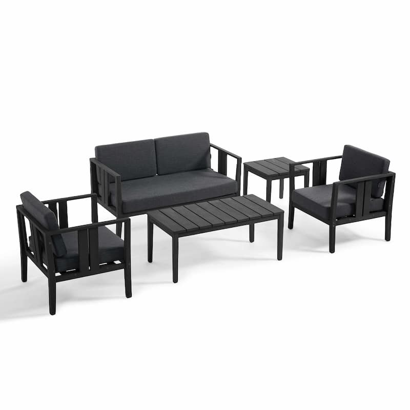 5-Piece Patio Furniture Solid Teak Outdoor Conversation Set