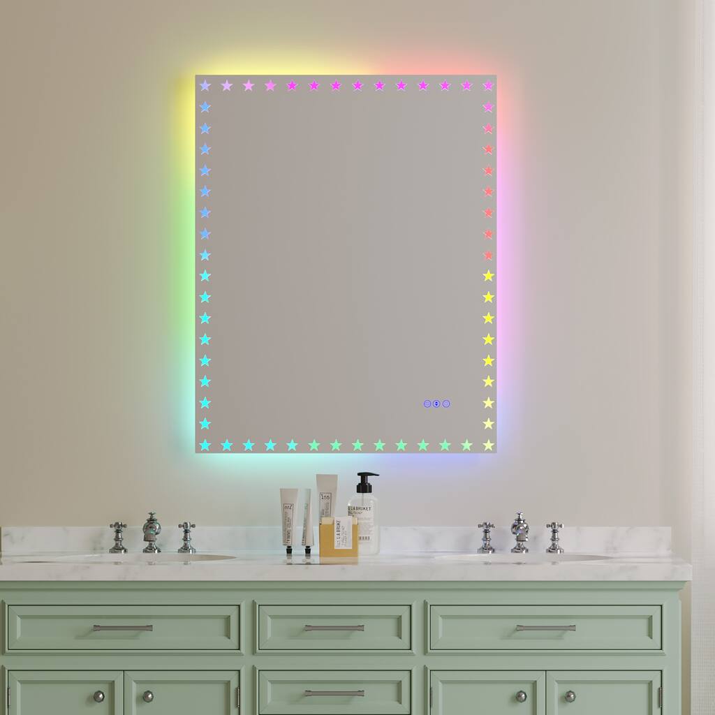 40X32 inch Wall Mounted LED Mirror with Lights RGB Color Changing Dimmable Anti-Fog Memory Rectangular Bathroom Vanity Mirror