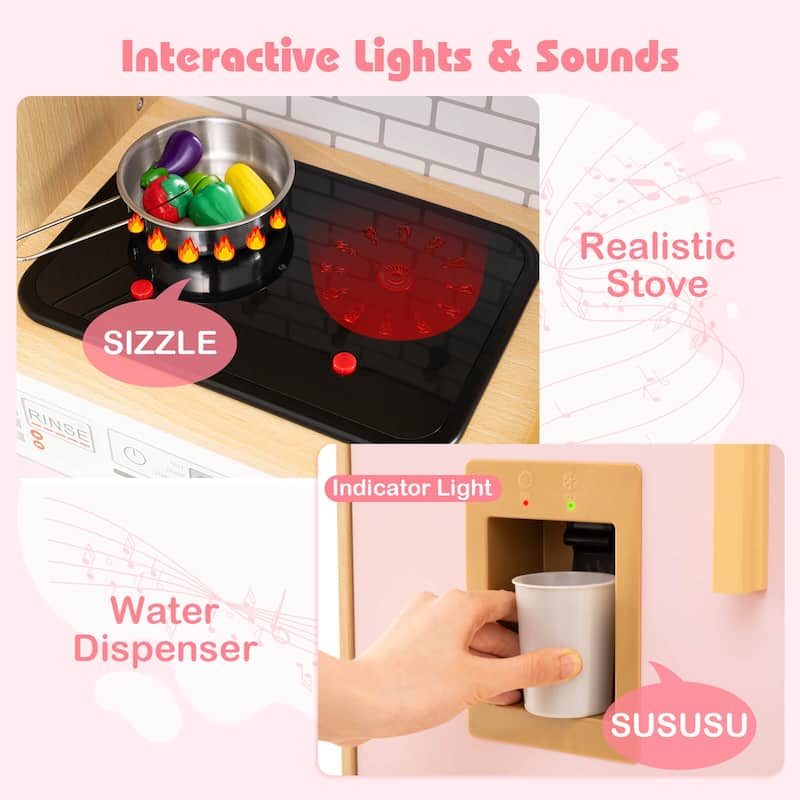 Costway Wooden Kids Kitchen Playset Pretend Play Kitchen with Real - See Details
