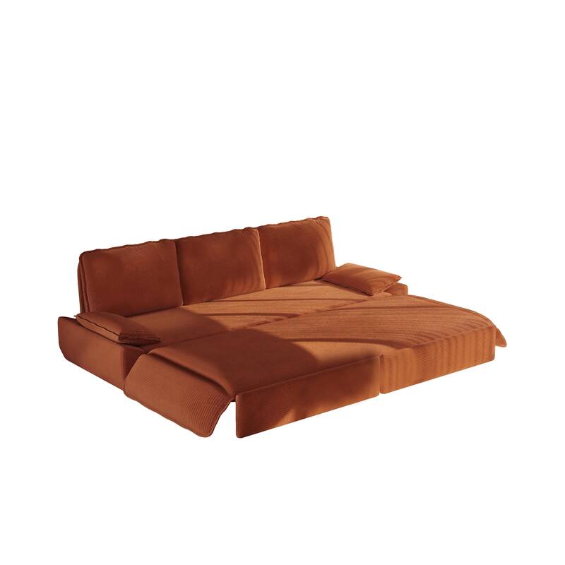94.5" Corduroy Sofa Bed, 3-in-1 Convertible Sleeper Sofa Couch, Pull Out Sofa Bed, Space-Saving Upholstered Sofa
