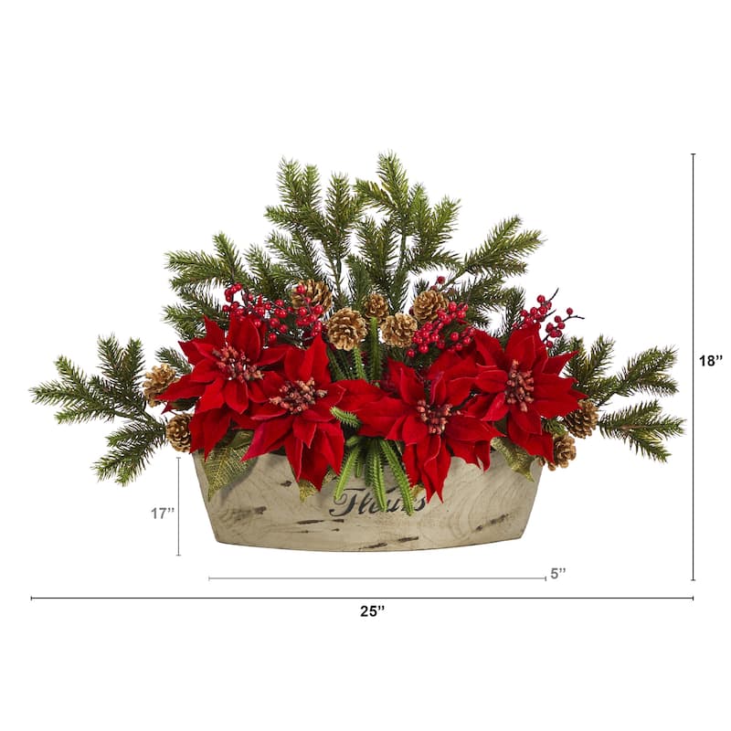25" Poinsettia, Succulent and Pine Artificial Arrangement in Decorative Vase - 18