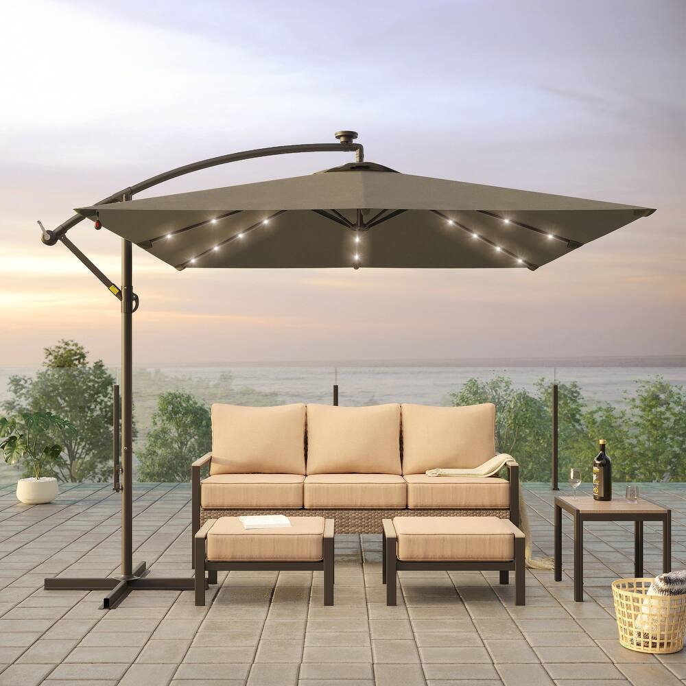 BONOSUKI Outdoor Umbrella,8.2x8.2ft Canopy Offset Umbrella With LED