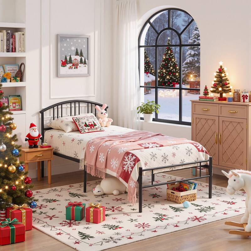 VECELO 2-Pack Twin Kids Beds with Hollow Headboard 37.2" Height Modern Bed Set of 2 Matching Minimalist Children's Bedroom