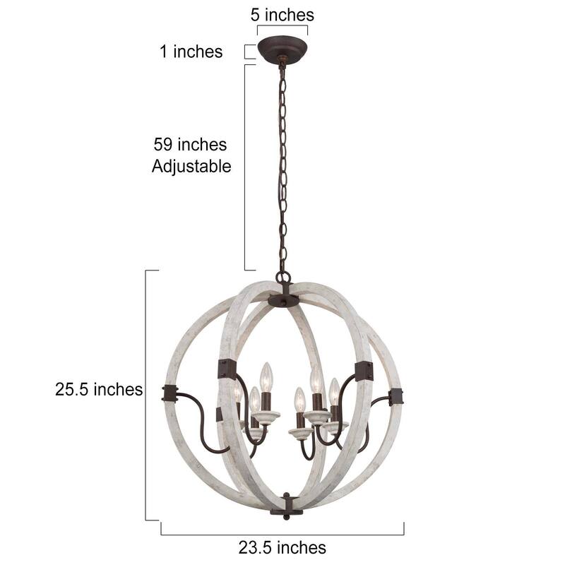 Loby Farmhouse 4-light Large Orb Solid Wood Chandelier Traditional Globe Dining Room Light