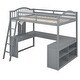 preview thumbnail 23 of 52, Solid Wood Loft Bed with Bulit-in U-shaped Desk and 2 Drawers, Full Size Loft Bedframe with Storage Shelves and Tri-fold Mirror