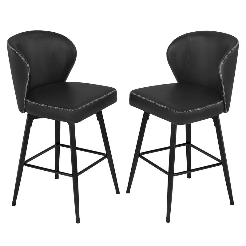 Modern Shell Back Swivel Bar Stool with Faux Leather Upholstered Seat and Metal Legs Counter Stool