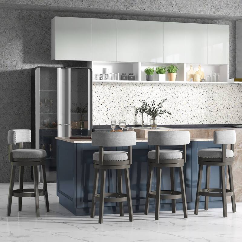 Swivel Bar Stool with Upholstered Back Seat and Footrest