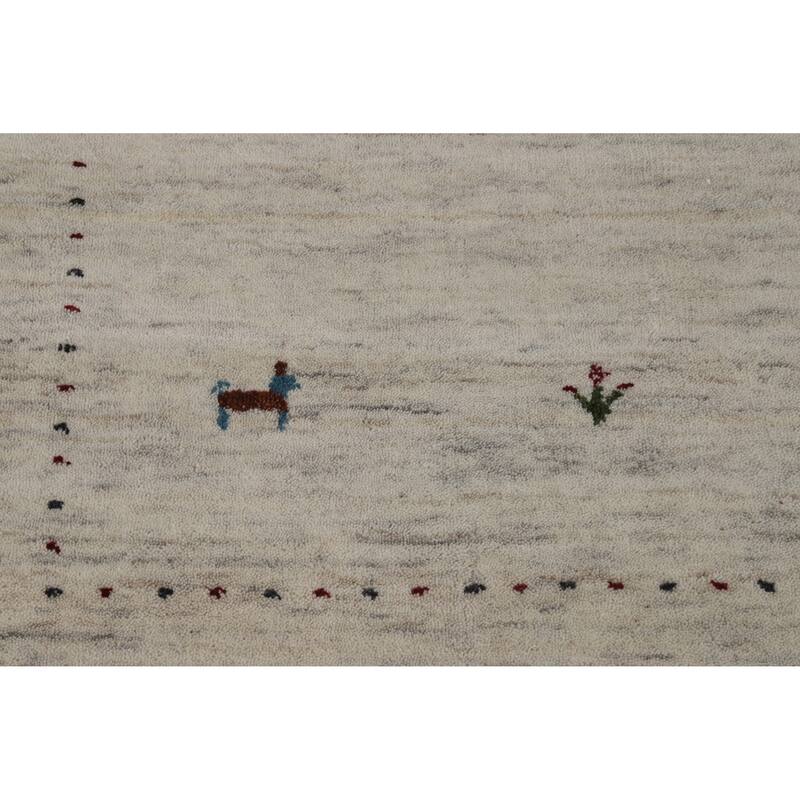 Hand Knotted Oriental 100% Wool Carpet Tribal Animal Pictorial Beige & Ivories Gabbeh Area Rug - 5' 10'' X 4' 4''