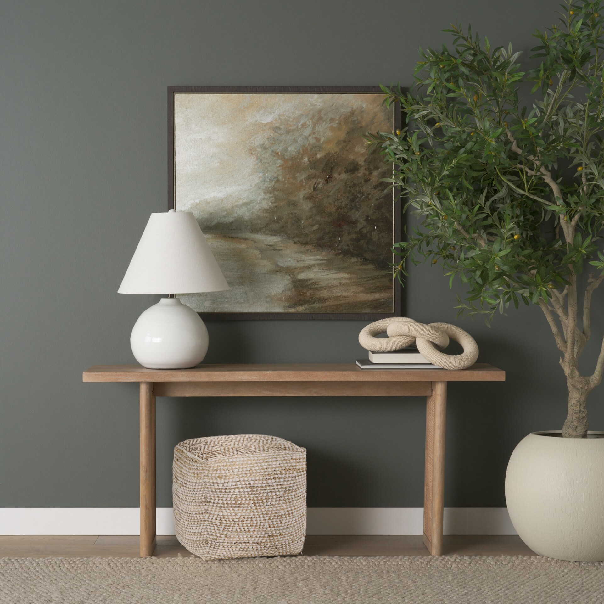 Mercana "Ekani" Cream & Beige Cotton Square Pouf