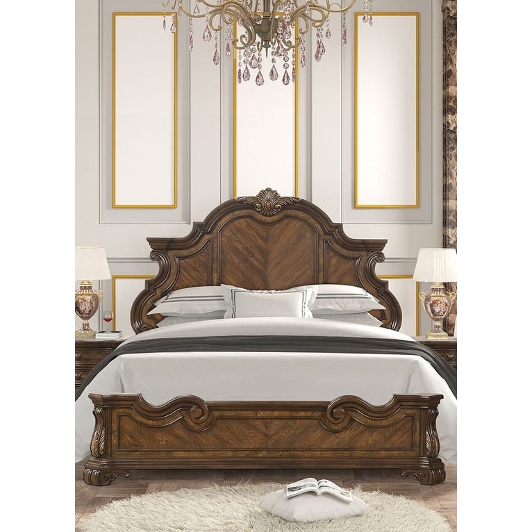 Traditional Dark Brown Finish Designer Bed 1pc