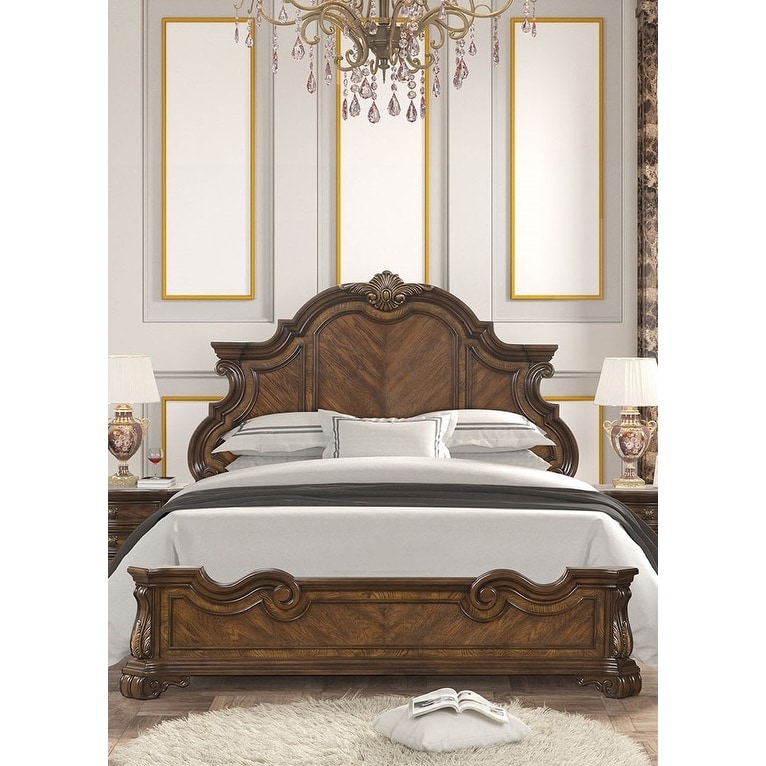 Traditional Dark Brown Finish Designer Bed 1pc