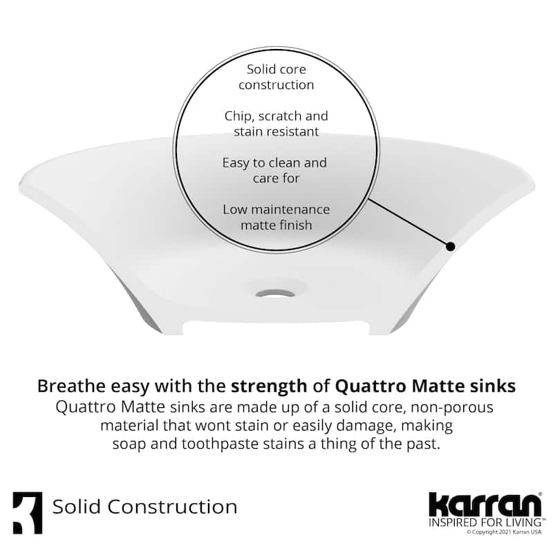 Karran Quattro Vibrant Matte White Acrylic 15 in. Square Bathroom Vessel Sink