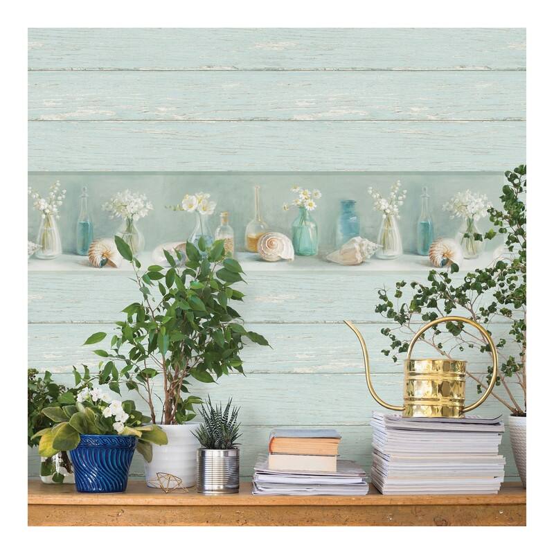 Chesapeake Cahoon Teal Vases Border - 8 x 180 x 0.025