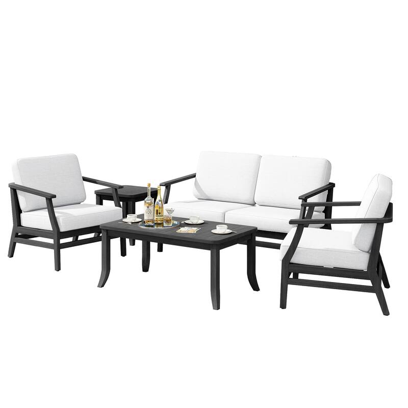 Teak Outdoor Patio Seating Set with Loveseat, Chairs and Tables (5-Piece)