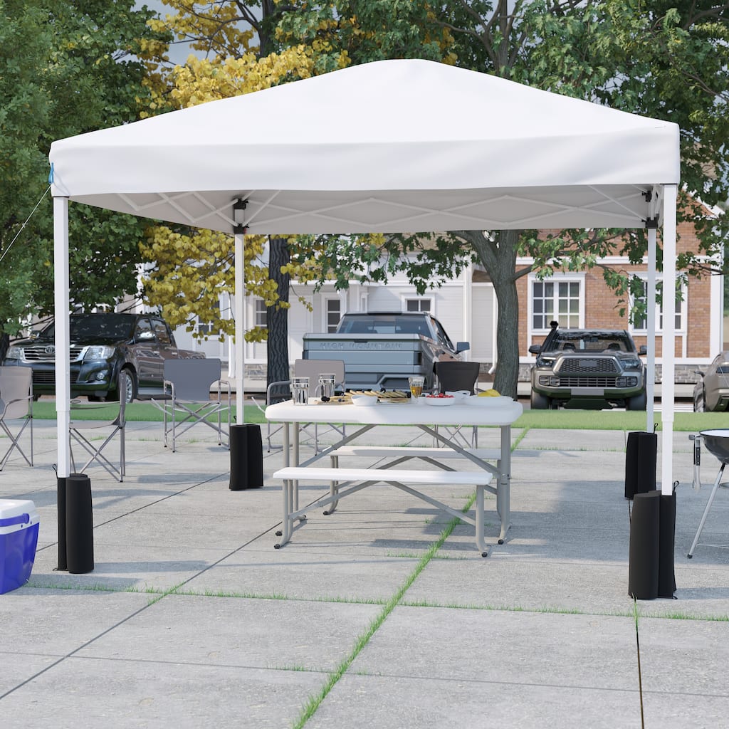 10' x 10' Pop Up Canopy - Wheeled Case - Folding Table with Benches Set