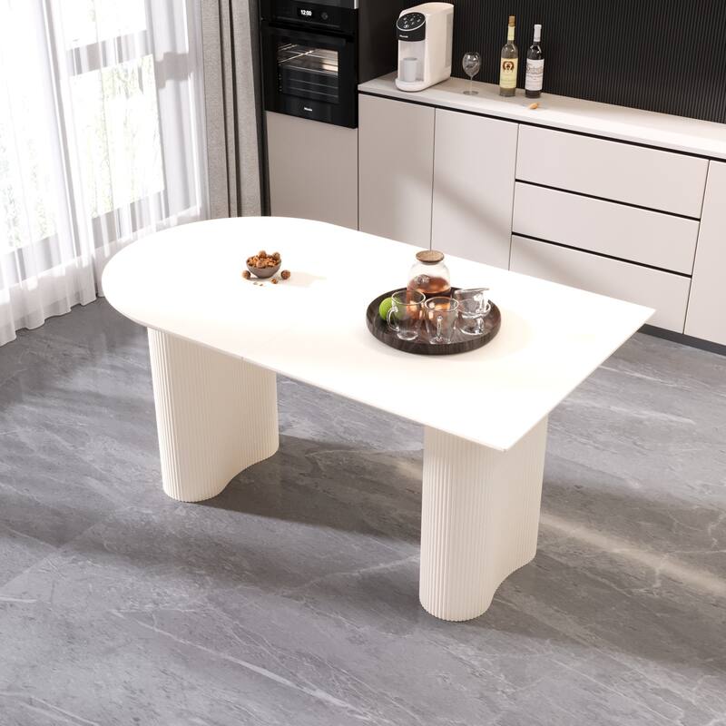 63" Modern MDF New Cream Style Dining Table and Irregular Side Table, 4-8 Person Dining Table - Cream White