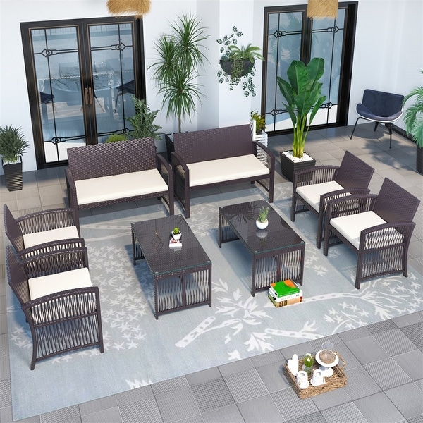 8 Pieces Outdoor Furniture Rattan Chair & Table Patio Set Outdoor Sofa for Garden. Opens flyout.