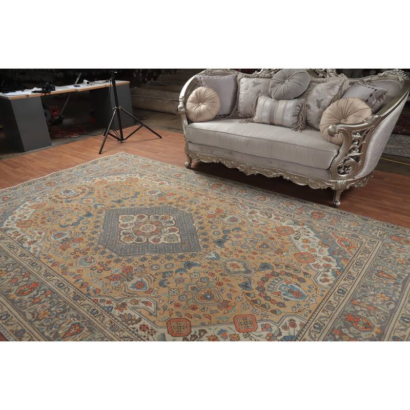 Geometric Pink Tabriz Persian Vintage Area Rug Handmade Wool Carpet - 7'6" x 11'5"