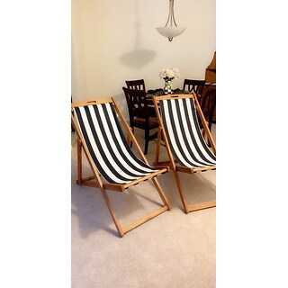 Safavieh Outdoor Living Loren Foldable Sling Chair - Navy / White (Set of 2)