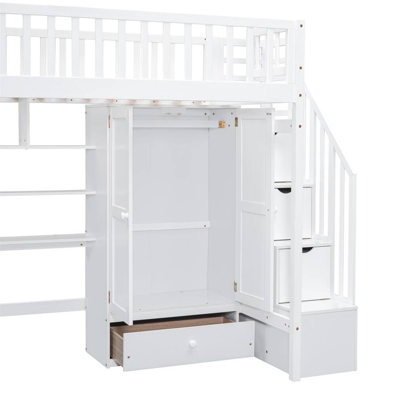 Merax Twin size Loft Bed with Bookshelf,Drawers,Desk,and Wardrobe