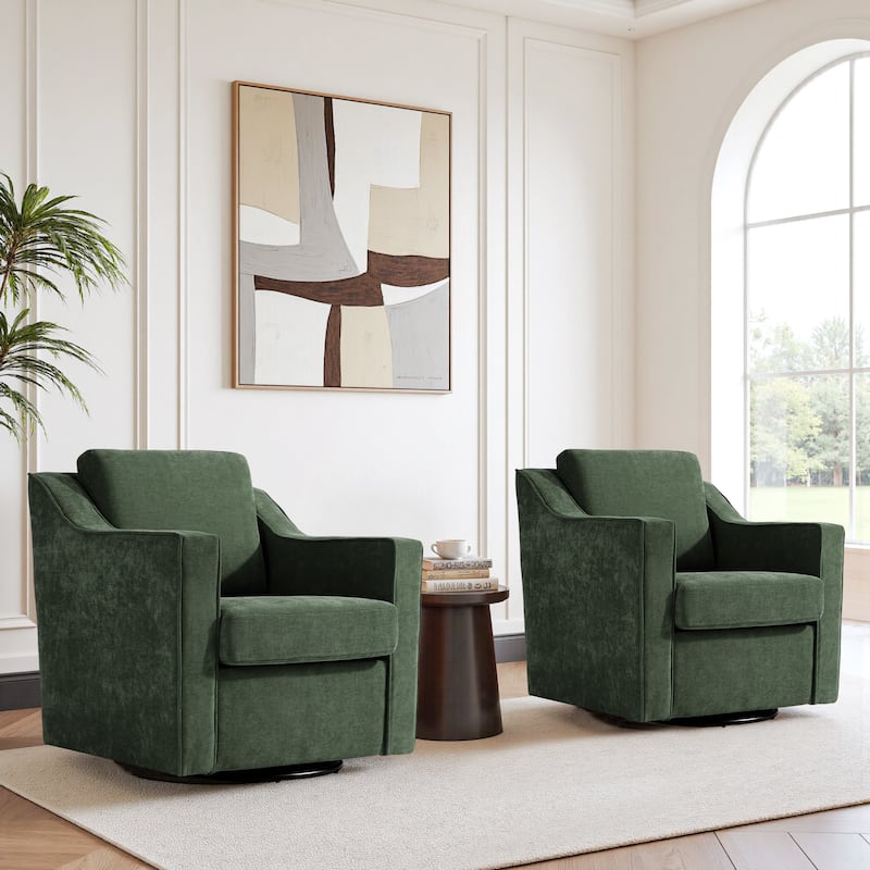 Chenille/Leather Swivel Barrel Chair(Set of 2) Modern Club Chair by UIXE - Chenille - Green