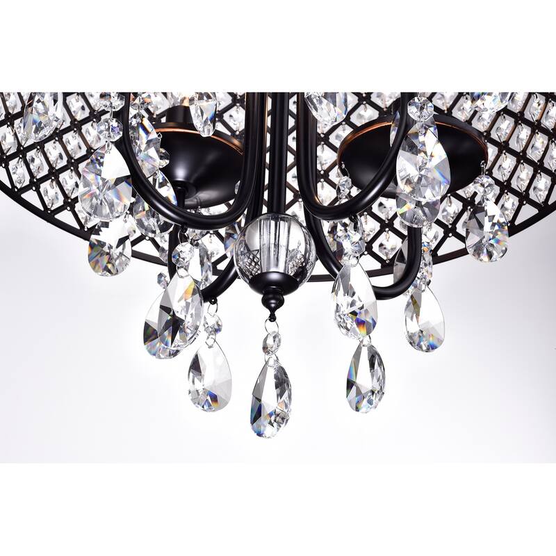 Oil Rubbed Bronze 4-Light Round Beaded Drum Chandelier with Crystals Hanging - Oil Rubbed Bronze