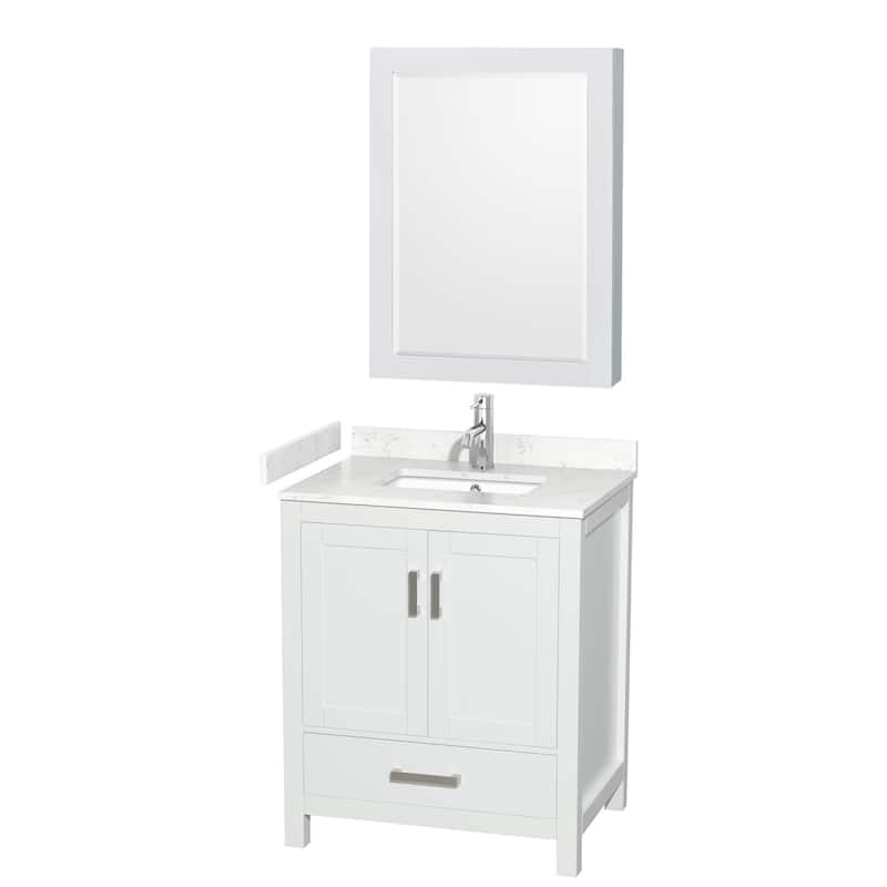 Wyndham Collection Sheffield 30" Single Bathroom Vanity, Carrara - White / Carrara Cultured Marble Top / Brushed