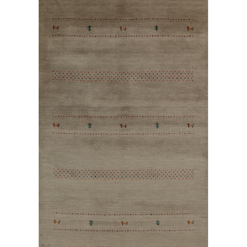 Hand Knotted Oriental 100% Wool Carpet Tribal Tribal Beige & Ivories Gabbeh Area Rug - 6' 6'' X 4' 7''
