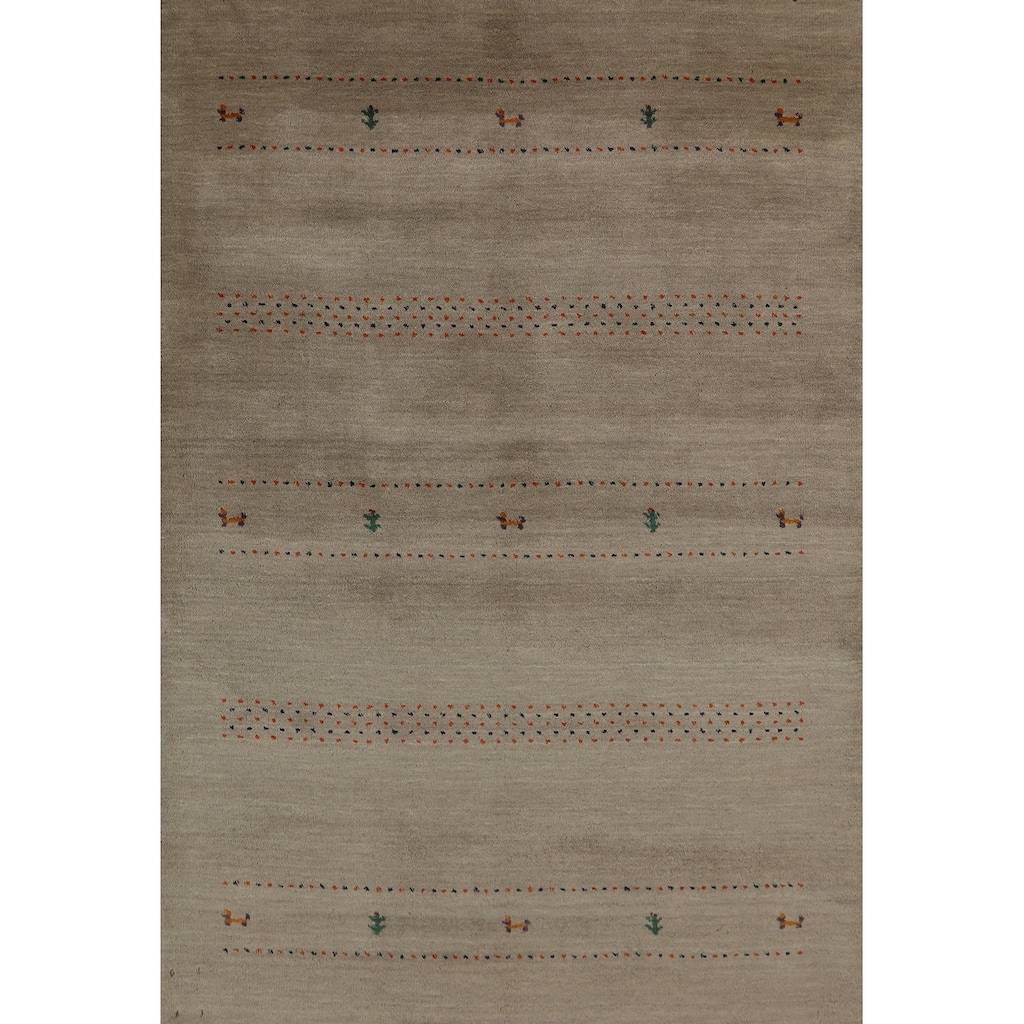 Hand Knotted Oriental 100% Wool Carpet Tribal Tribal Beige & Ivories Gabbeh Area Rug - 6' 6'' X 4' 7''