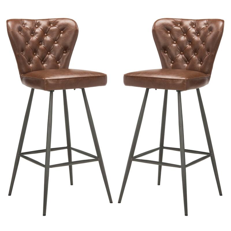 SAFAVIEH Liberty -30 Inch Burgundy Bar Stool (Set of 2) - 16.9" x 21.7" x 46.1" - 17Wx22Dx46H