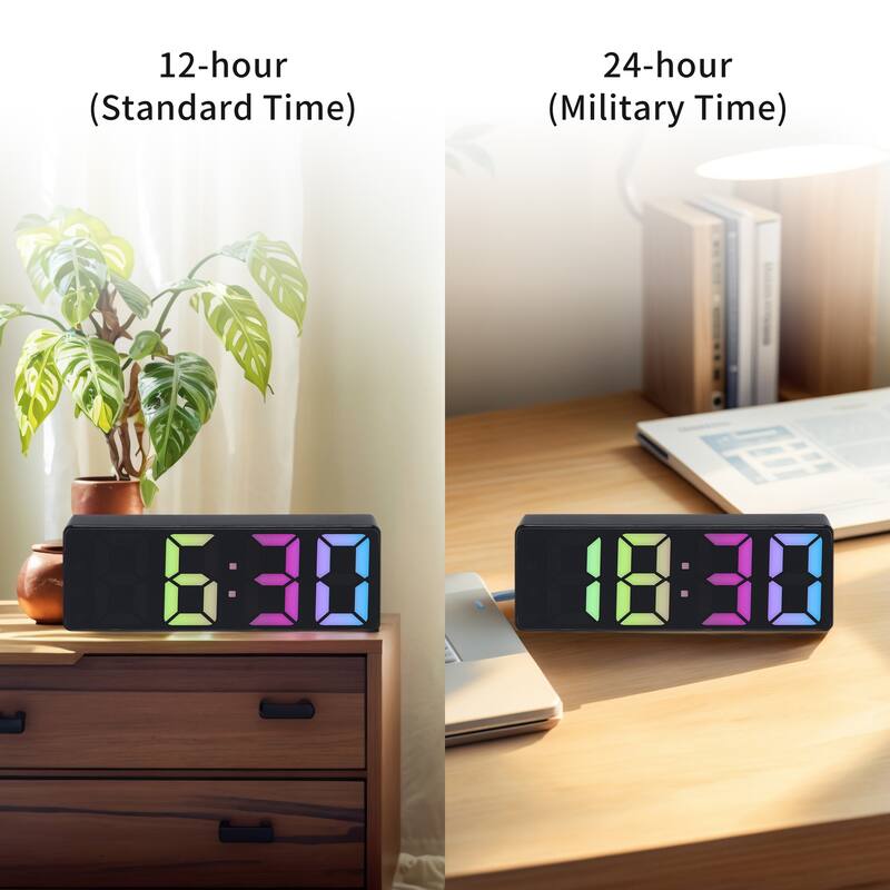 Small Digital Alarm Clock Bedroom Big Numbers Display, Temperature, Adjustable Dimmable 12/24 H Deep Sleepers 6.3x2.4x1 Inch