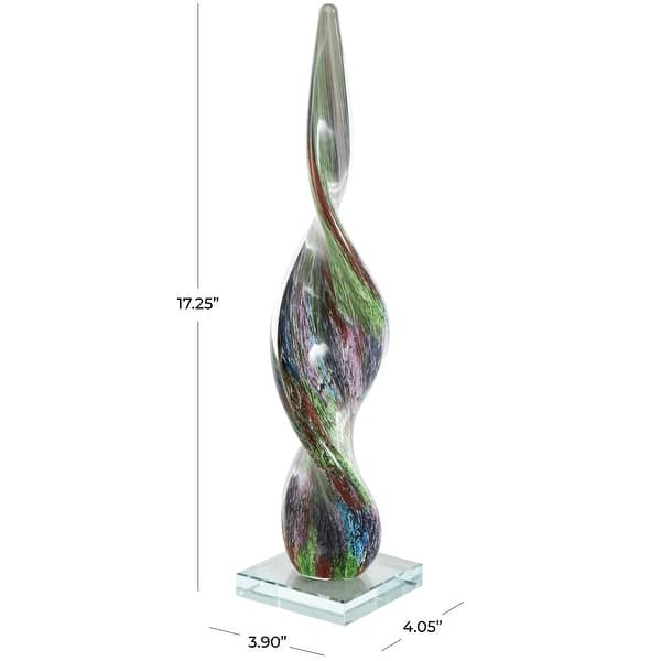 Multi Colored Glass Swirl Abstract Decorative Sculpture with Clear Base