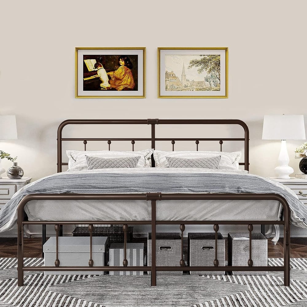 Javlergo Victorian Style Bed Frame with Arched Headboard & Footboard Twin/Full/Queen/King Size Metal Bed No Box Spring Needed