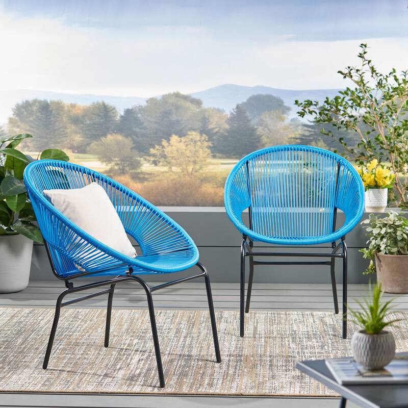 Roomfitters Nusa Outdoor Woven Rope Patio Chairs with Iron Frame, Modern Basket Chair, Blue Set of 2 - Set of 2