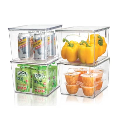 Stackable Fridge/Freezer Bins Organizer w Lid Food Storage Containers