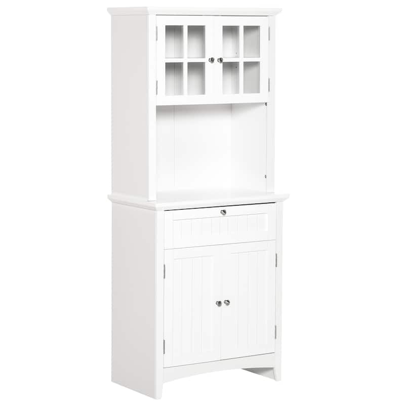 HOMCOM Kitchen Buffet Hutch Wooden Storage Cupboard with Framed Glass Door, Drawer and Microwave Space - 27"x15.75"x64.5"