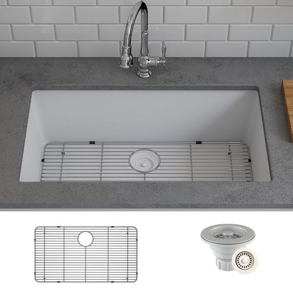 slide 2 of 12, Lexicon Drop-In Quartz 32 Inch Single Bowl Kitchen Sink Kit Galaxy White