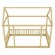 preview thumbnail 10 of 11, Natural Twin Size Pine Wood Floor Wooden Bed with House Roof Frame and Safety Guardrails