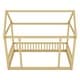 preview thumbnail 10 of 11, Twin Size Floor Wooden House Bed with House Roof Frame and Safety Guardrails
