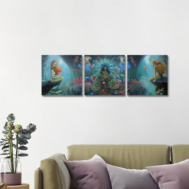 iCanvas "Salacia And The Oceanids" by Bob Doucette 3-Piece Canvas Wall Art Set - 16x48x1.5