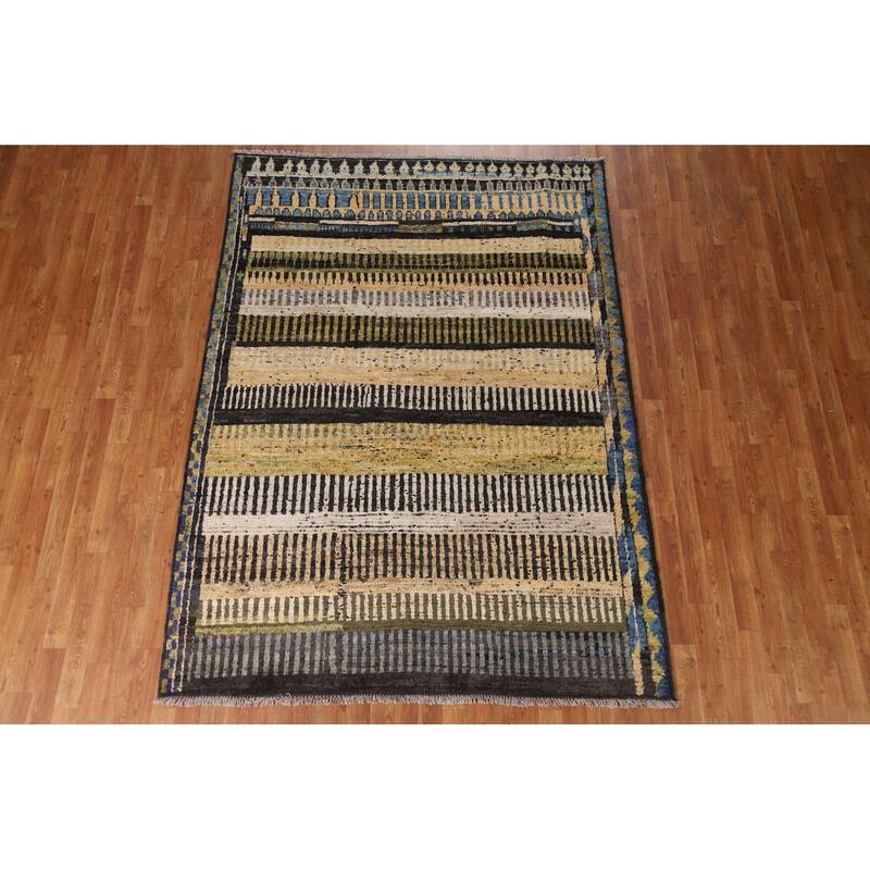 Hand Knotted Oriental 100% Wool Carpet Modern Tribal Multi-Colored Moroccan Area Rug - 8' 1'' X 5' 10''